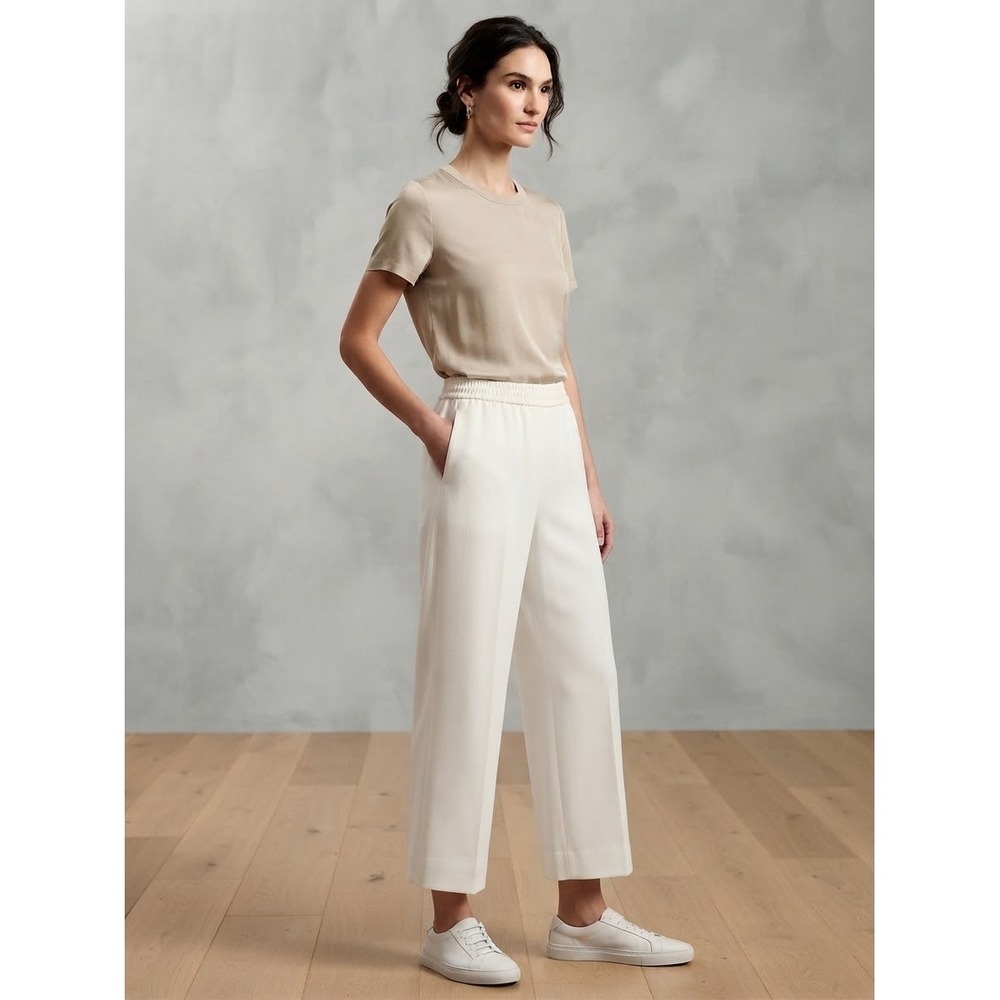Helmut Lang Womens Ivory Wide Leg Elastic Waist Pocket Trousers Pants XS